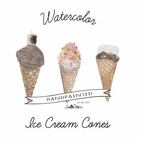 Ice Cream Cone Watercolor Clipart cover image.