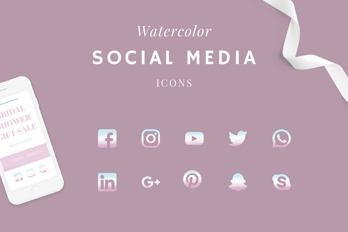 Watercolor Ombre Social Media Icons cover image.