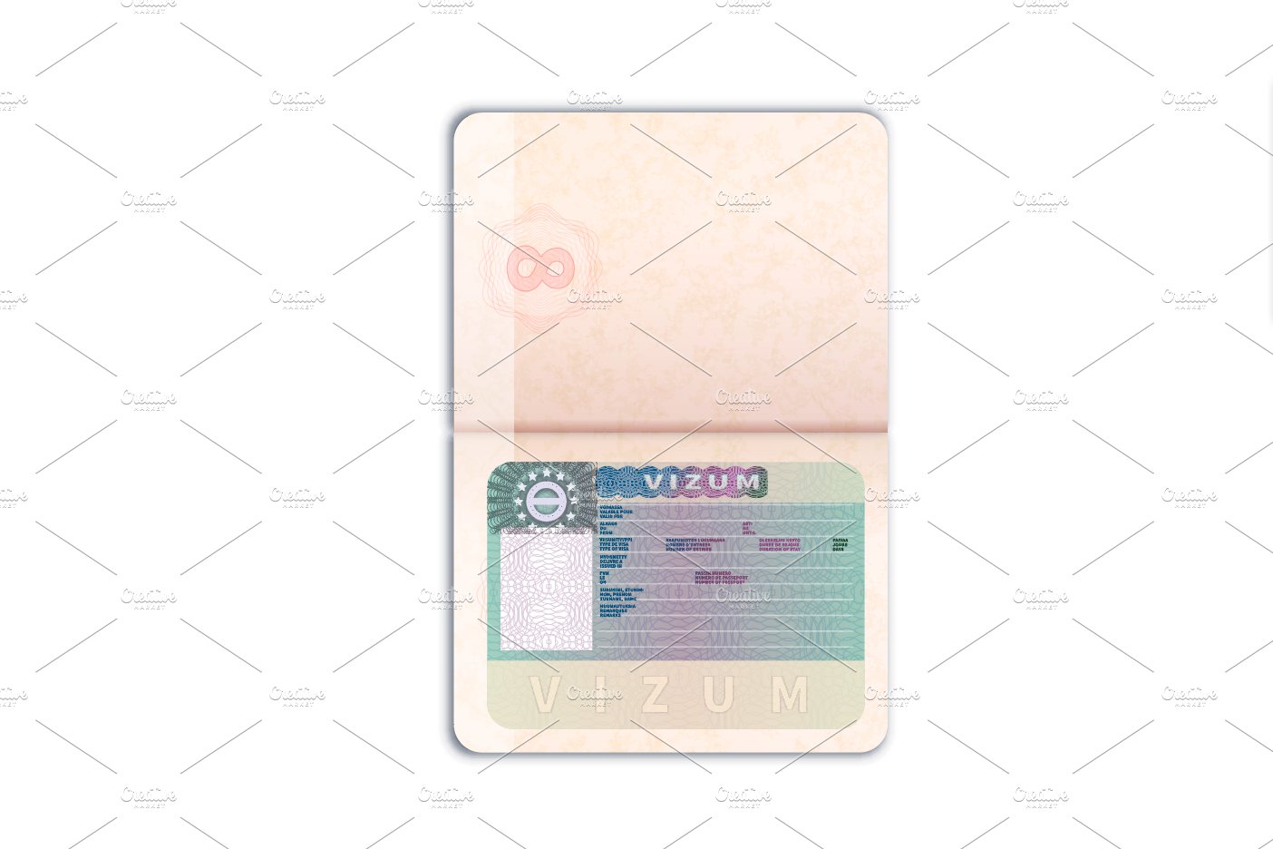 Open foreign passport with EU Visa cover image.