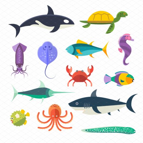 Vector sea marine fish and animals cover image.