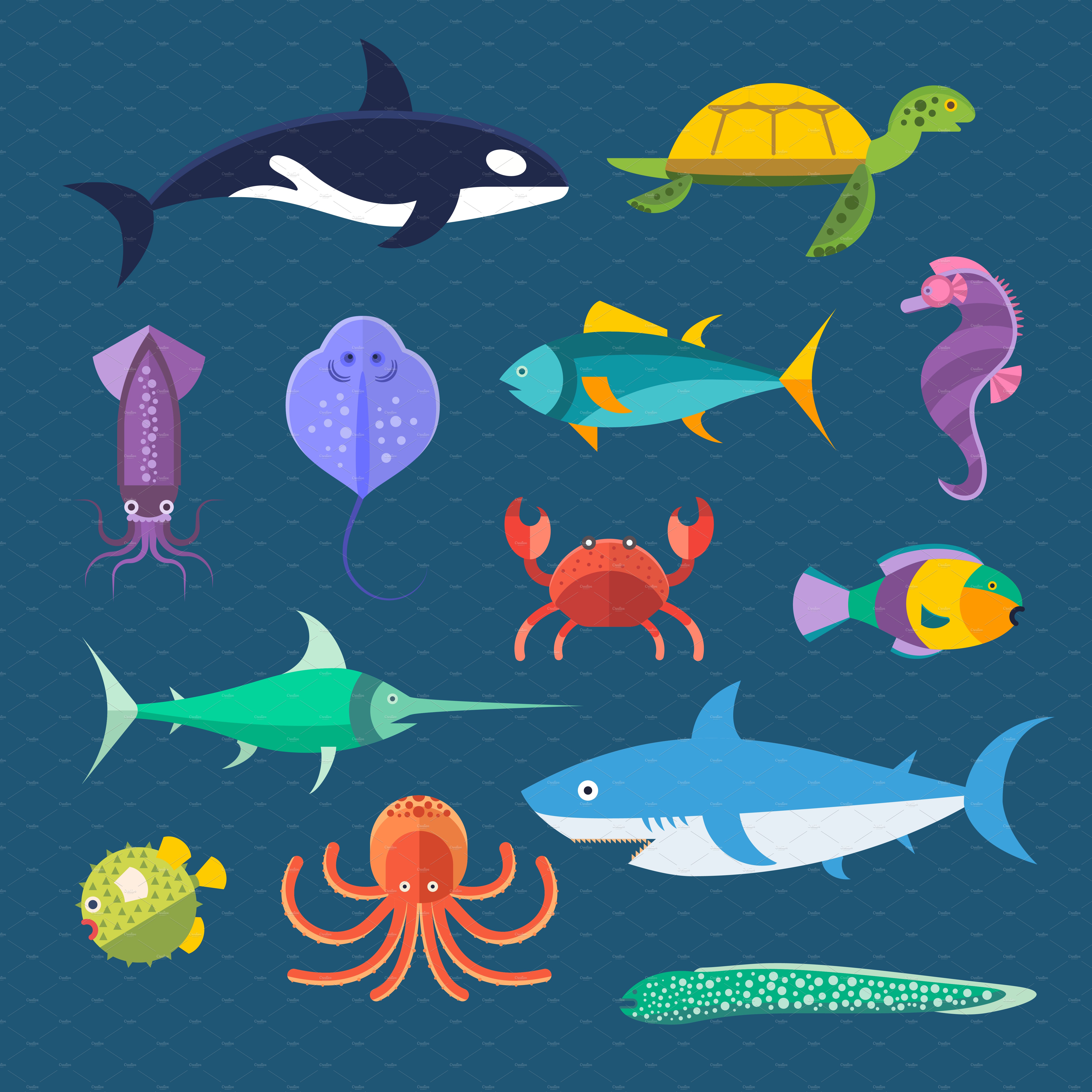 Vector set of sea marine fish cover image.