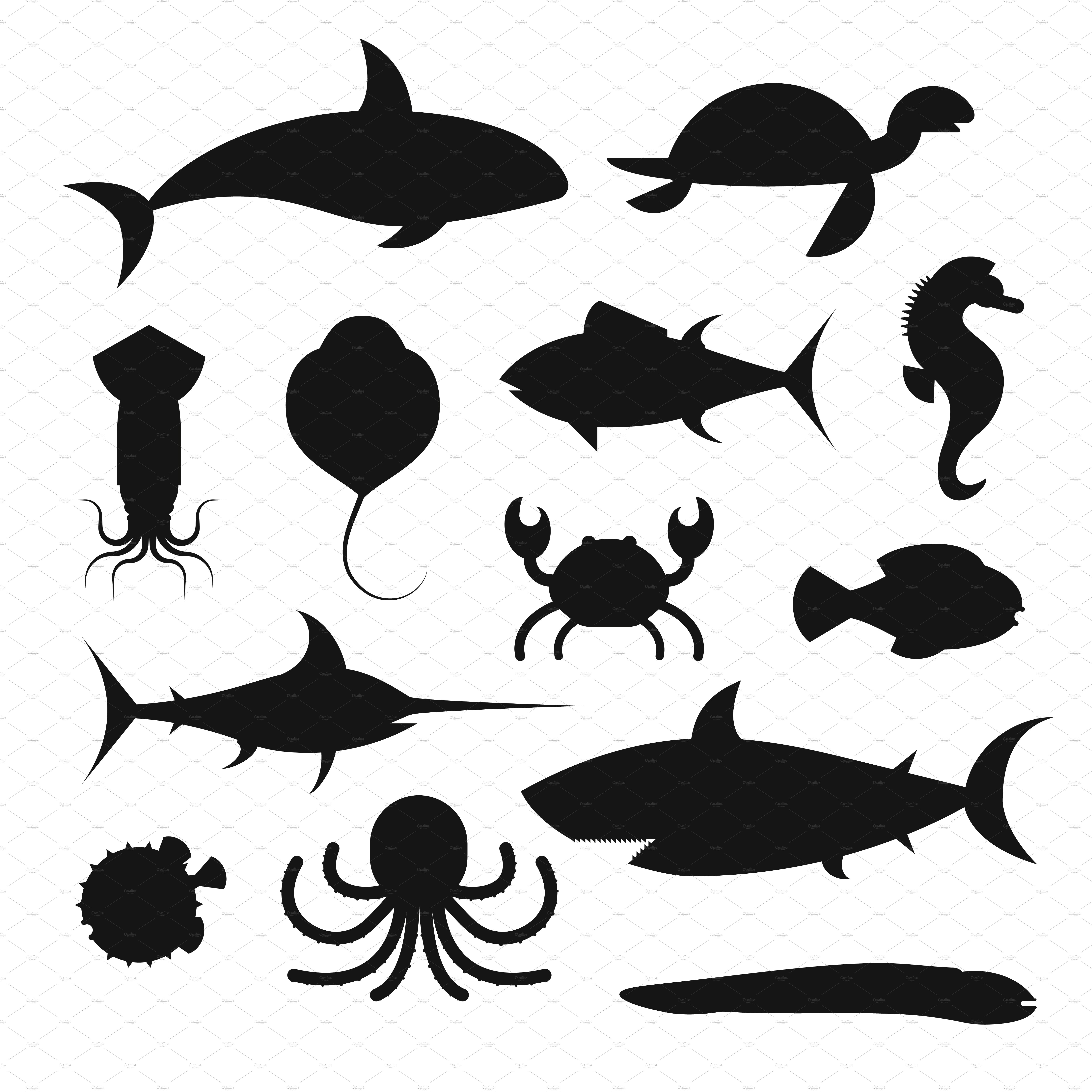 Black icons vector sea marine fish cover image.