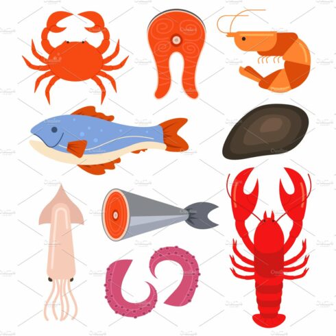 Row seafood isolated set cover image.