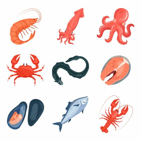 Set of seafood illustration cover image.