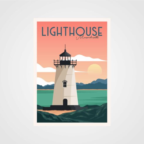 lighthouse and sunset view vintage cover image.