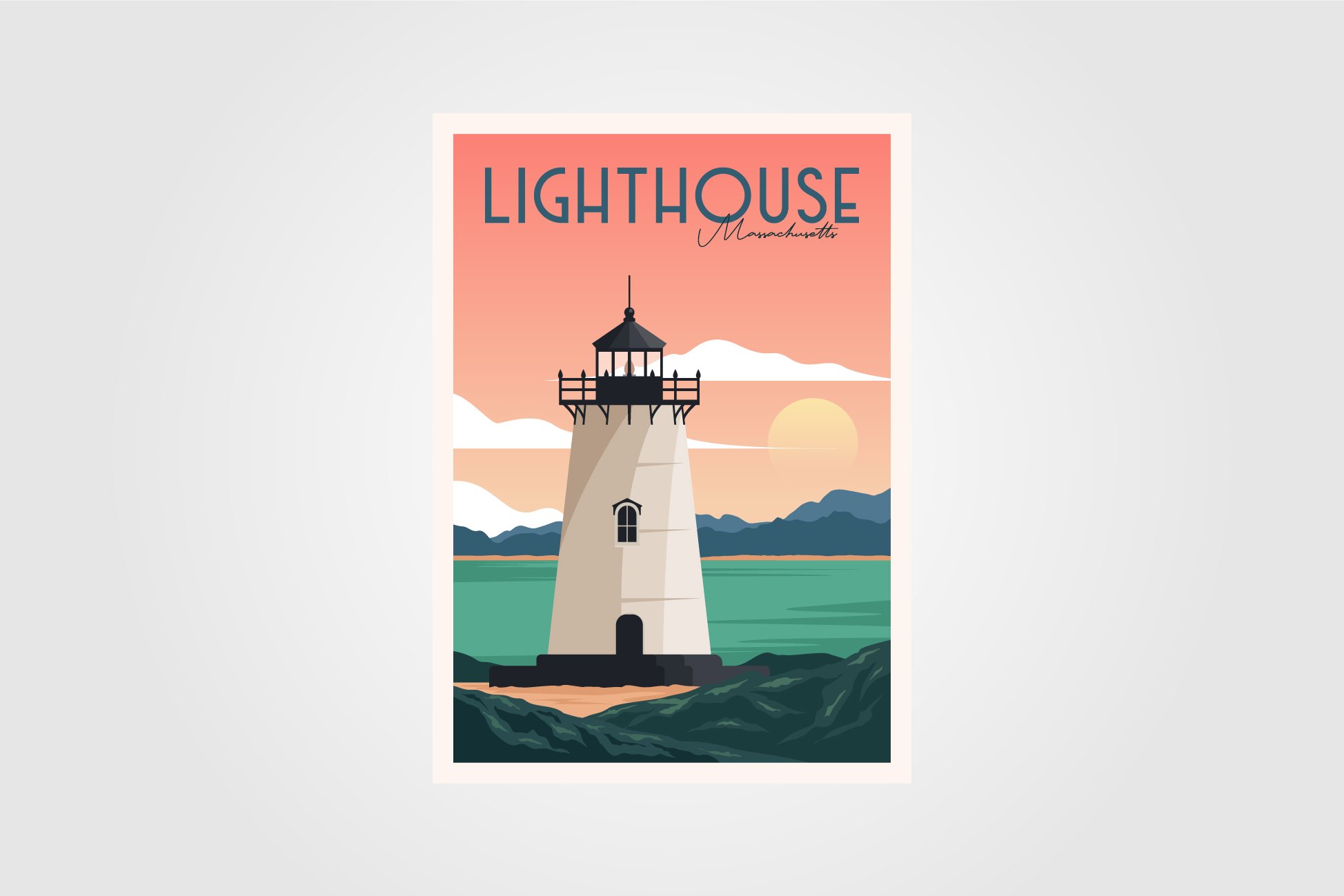 lighthouse and sunset view vintage cover image.