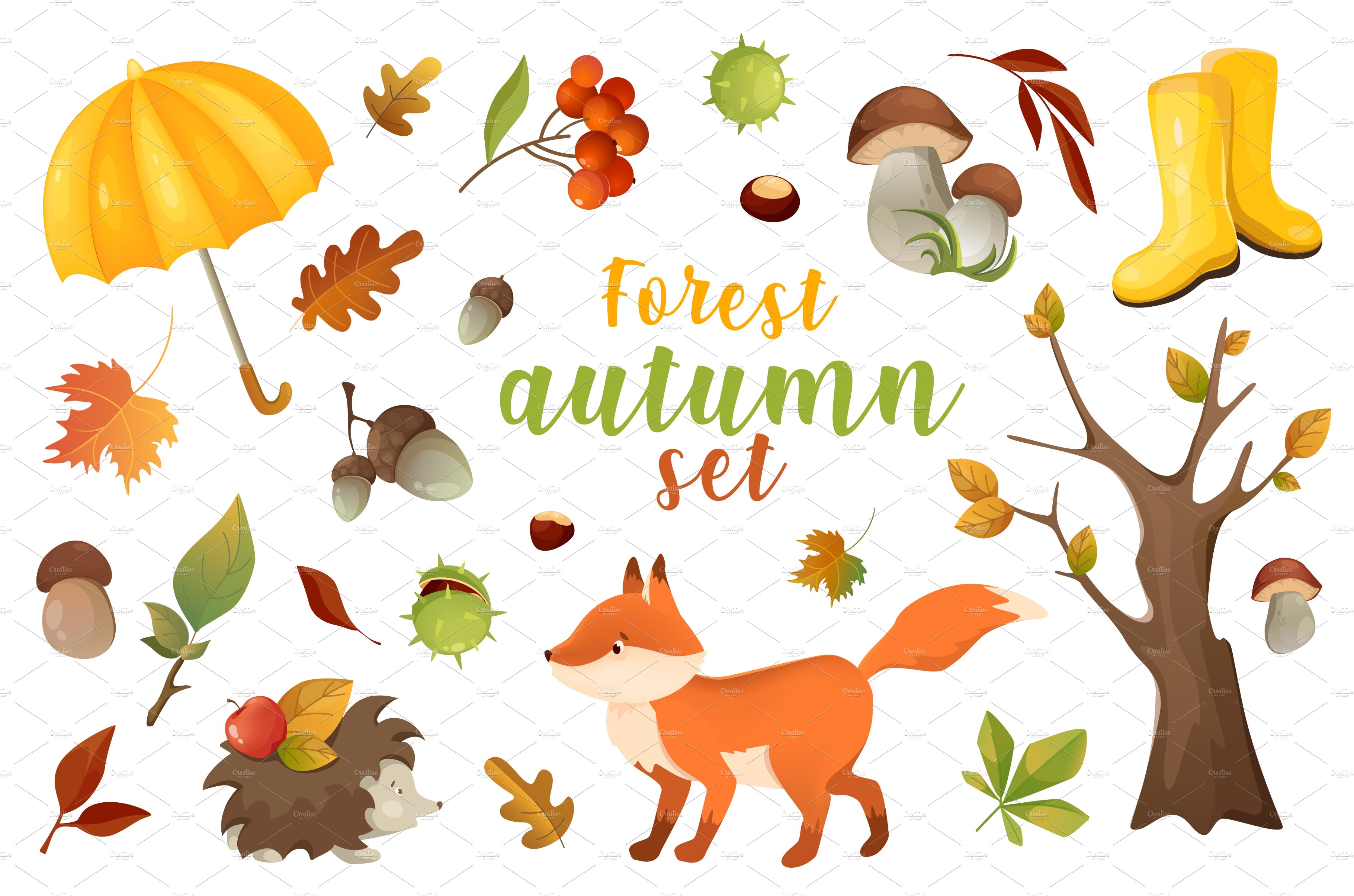 Autumn forest 3d realistic set cover image.
