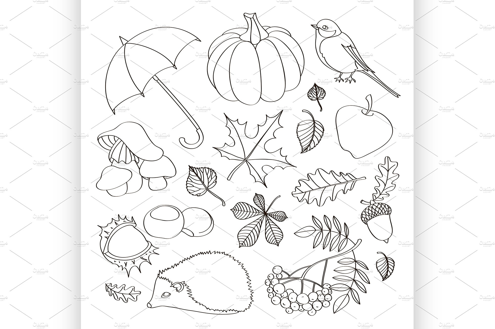 Set of autumn symbols cover image.