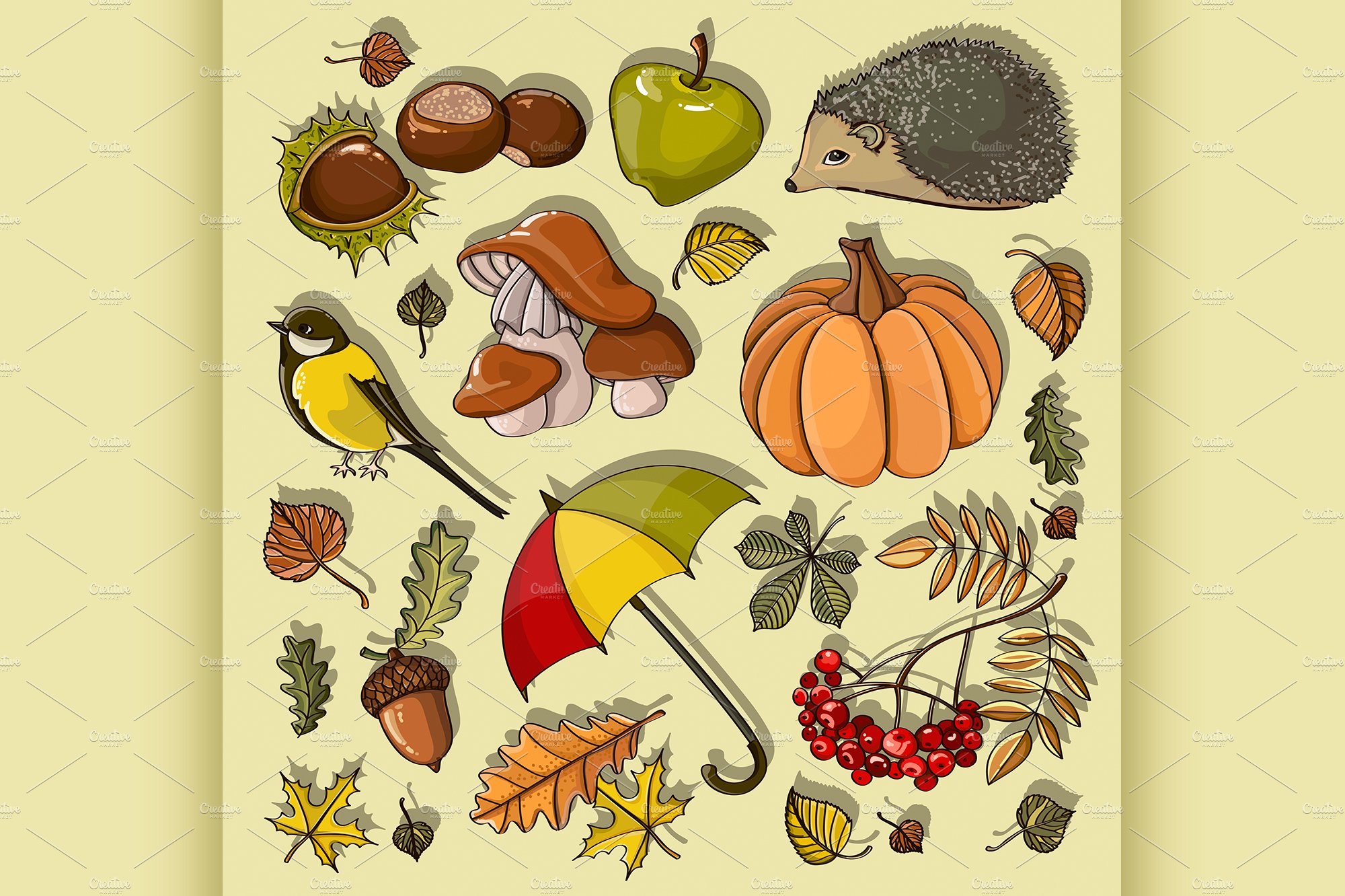 Set of autumn symbols cover image.