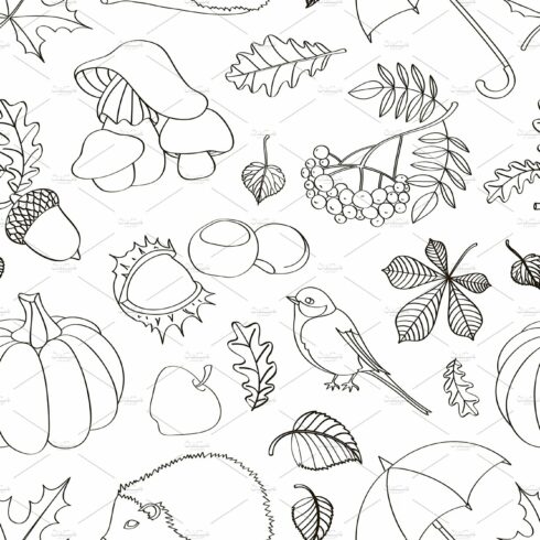 Set of autumn symbols pattern cover image.