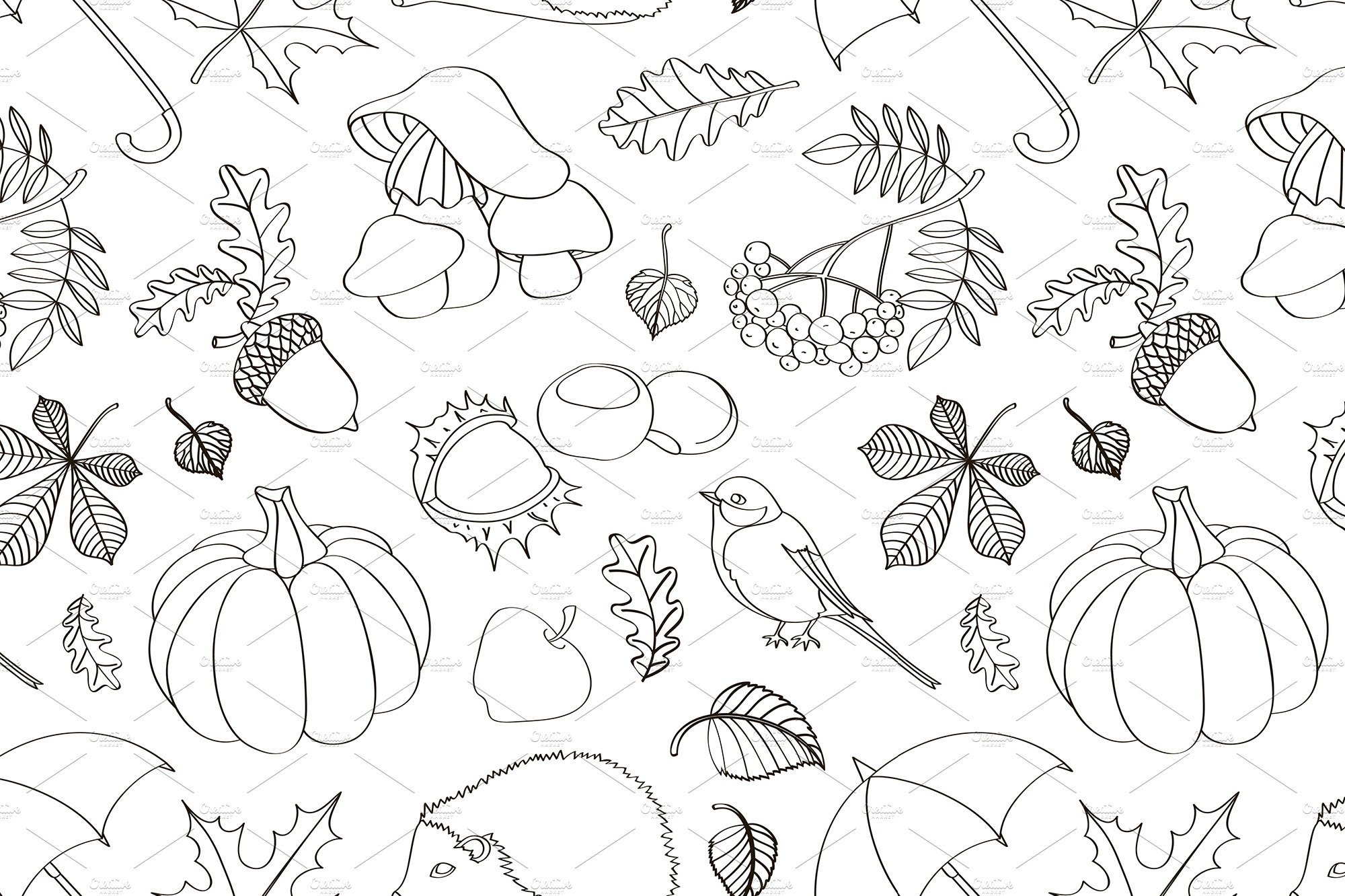 Set of autumn symbols pattern cover image.