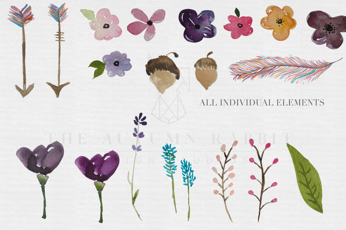 Watercolor Feather, Flowers & Arrows preview image.