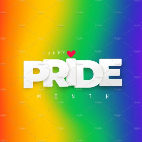 Pride label on blurred rainbow cover image.