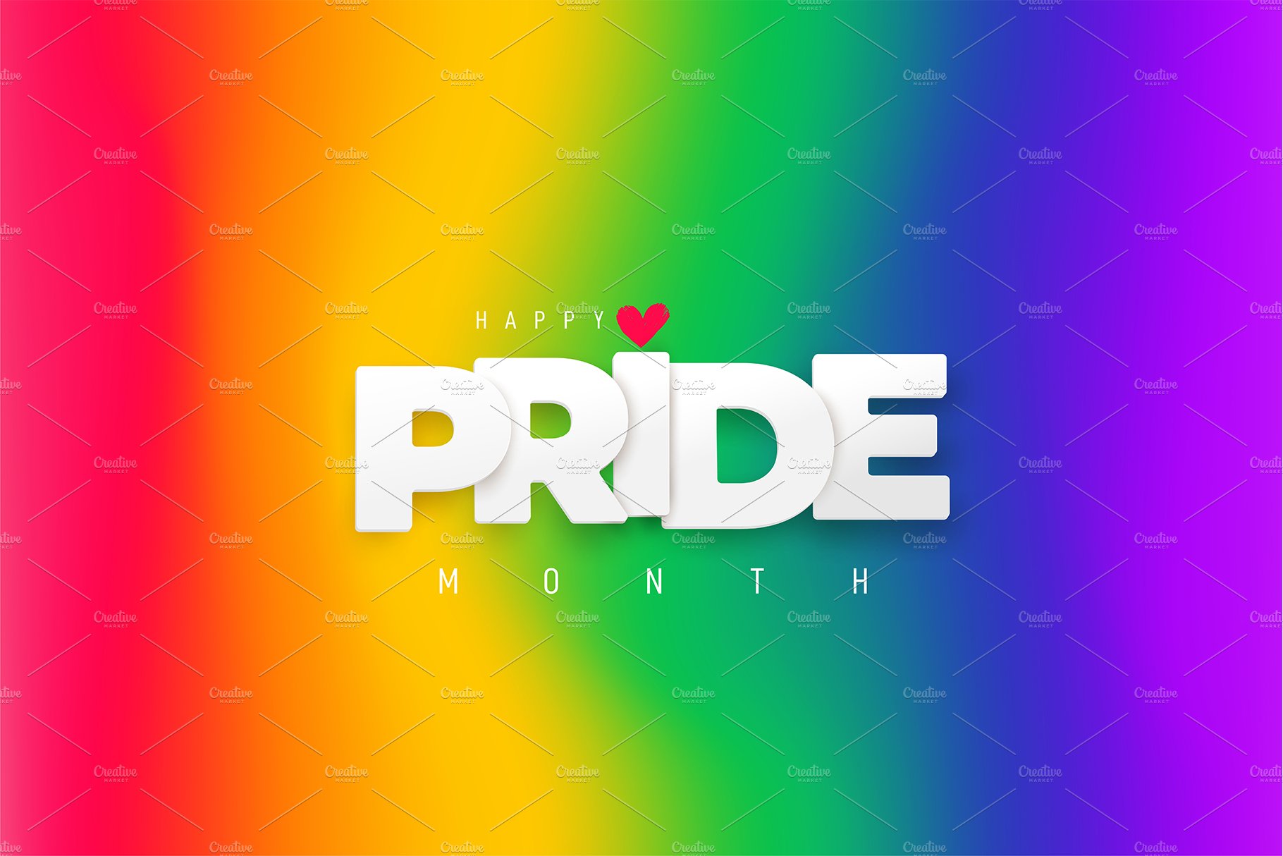Pride label on blurred rainbow cover image.