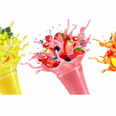 Set of fruit juice splash. Vector cover image.