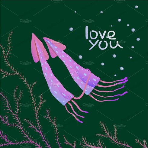 Squids Love Cartoon Greeting Card cover image.