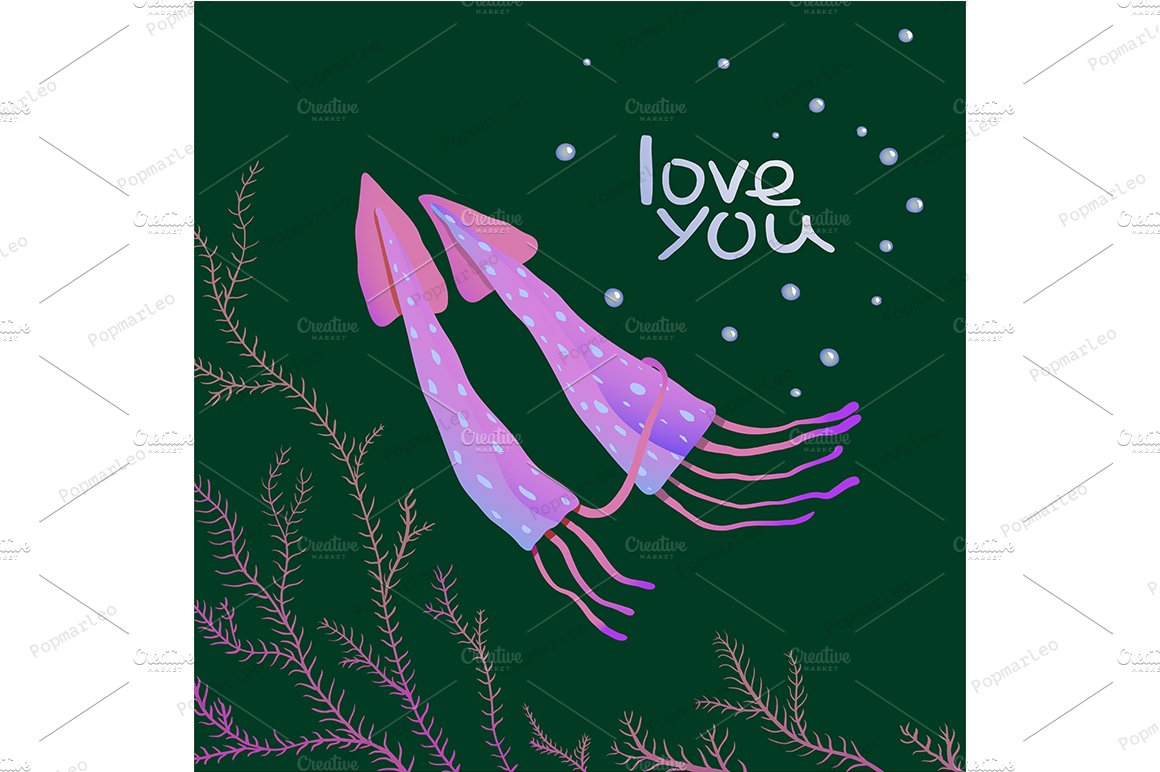 Squids Love Cartoon Greeting Card cover image.