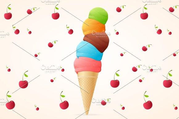Сollection of ice cream and cherry preview image.