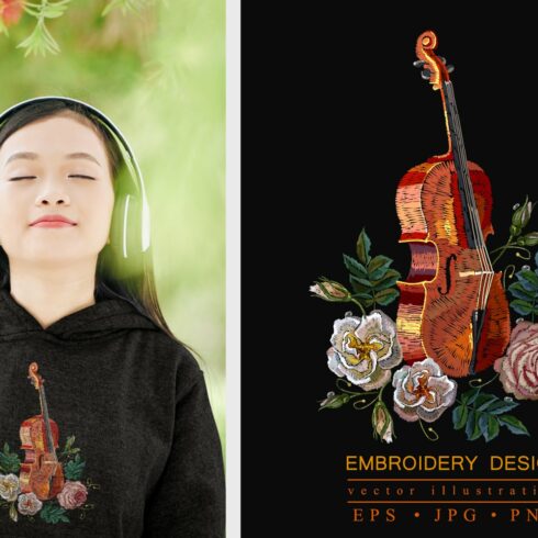 Embroidery violin and roses cover image.