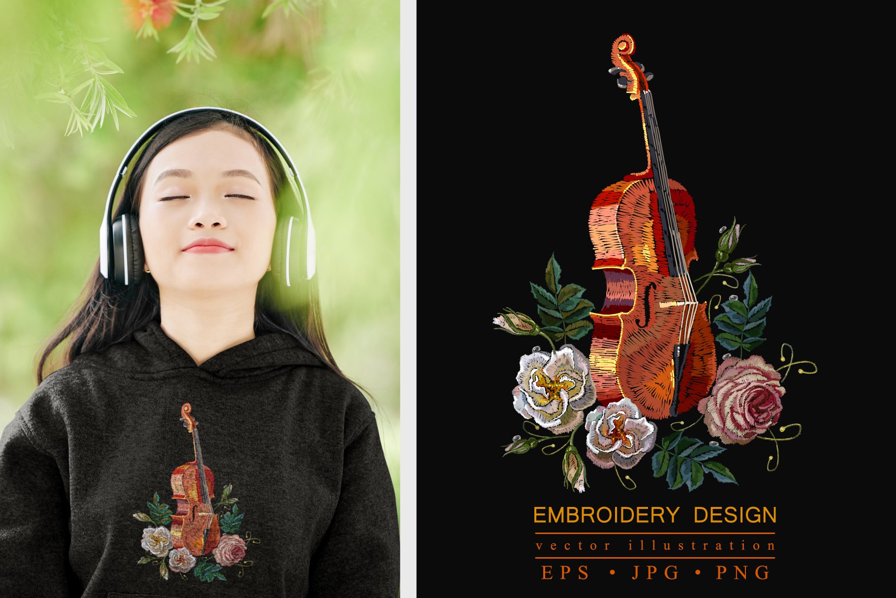 Embroidery violin and roses cover image.