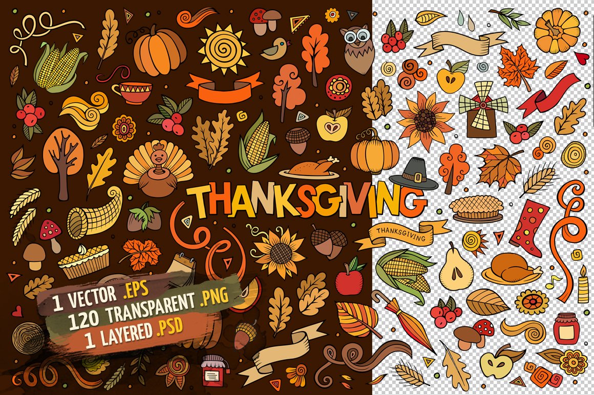 Thanksgiving Objects & Elements Set preview image.