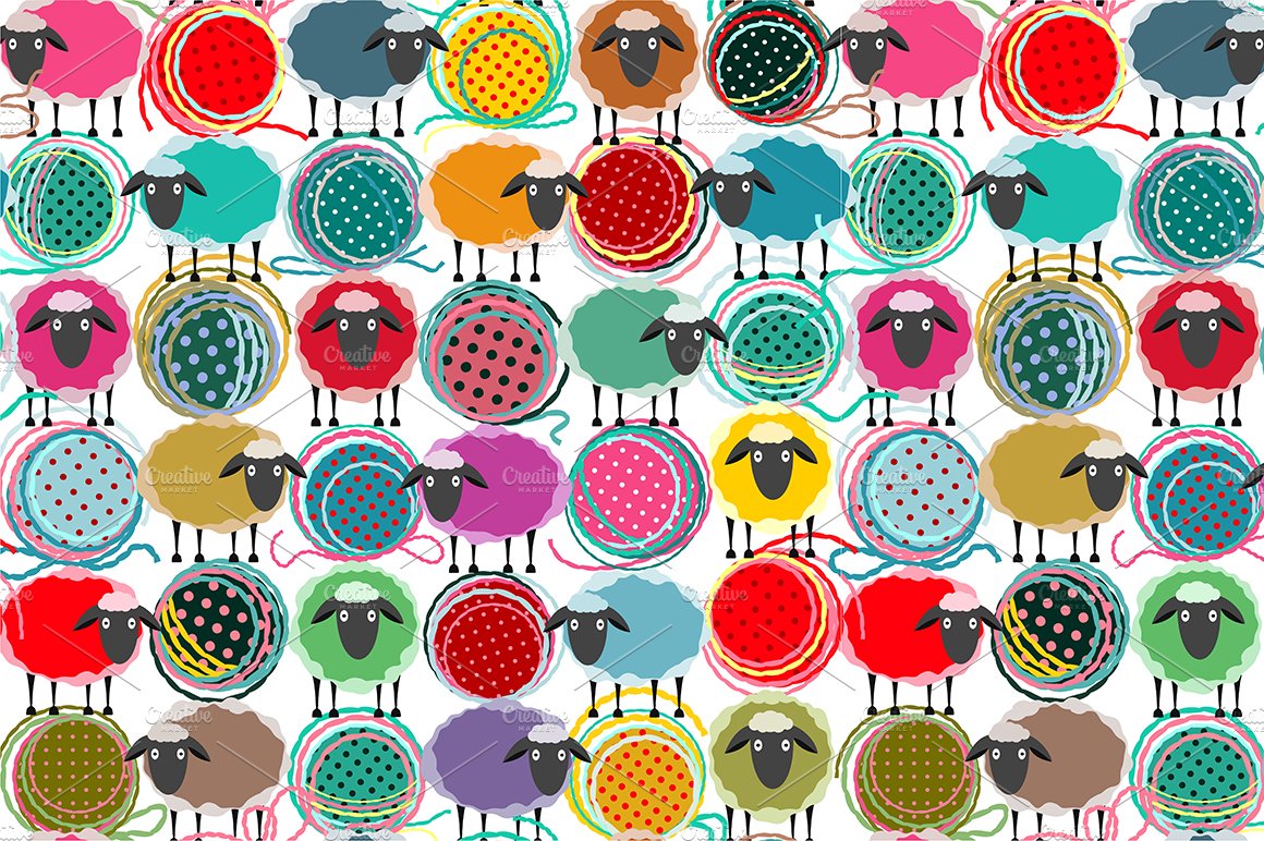 Seamless Sheep Yarn Balls Pattern cover image.