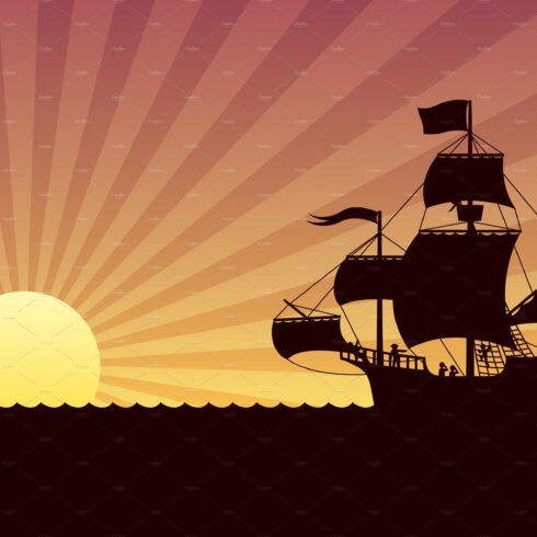 Ship Sailing Sunset cover image.