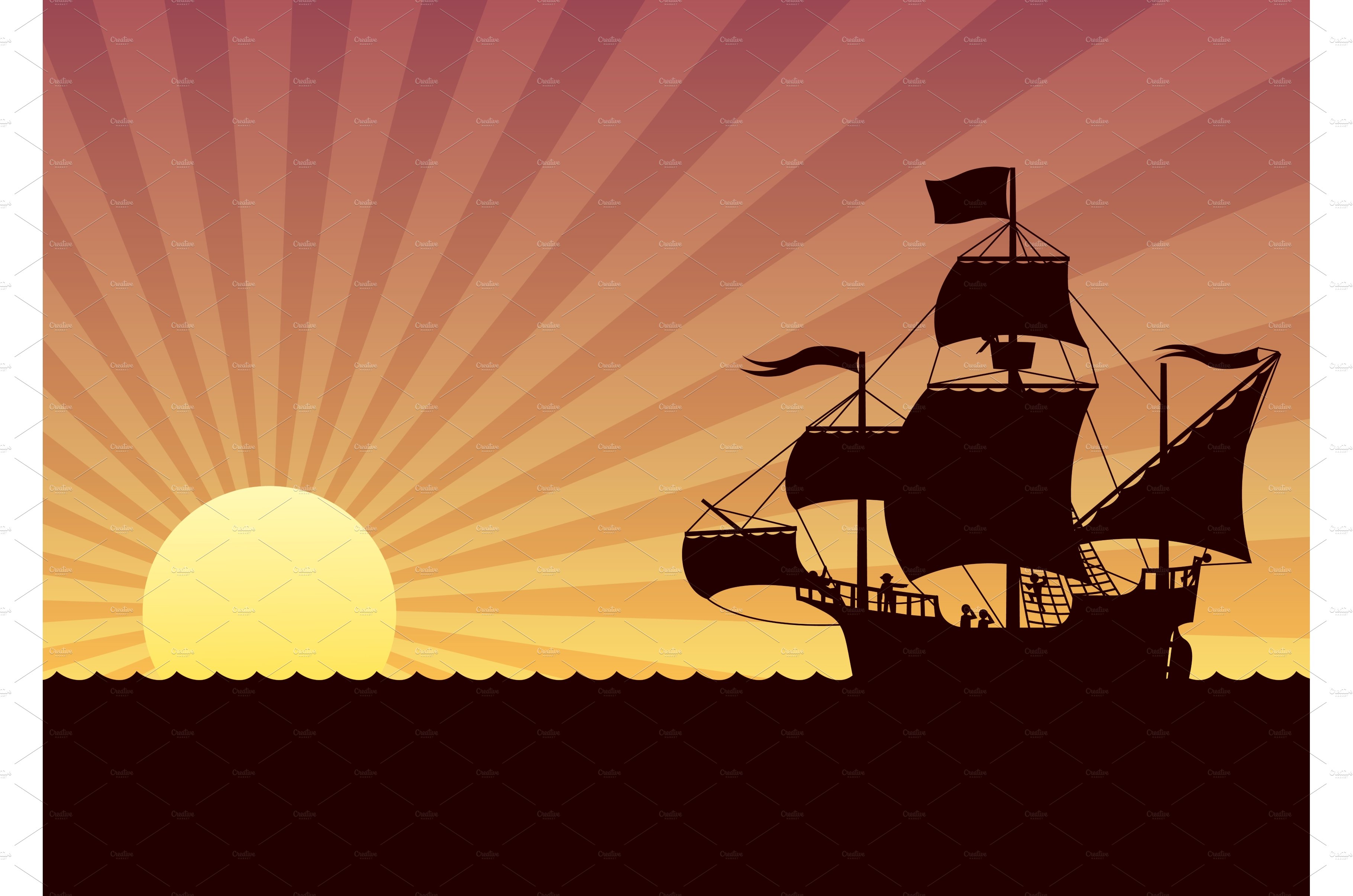 Ship Sailing Sunset cover image.