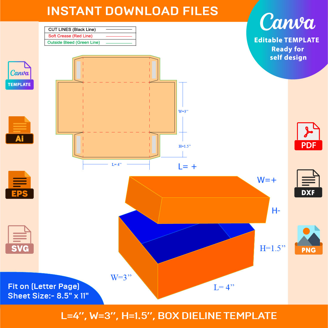 Snap Lock Box, Gift Box, Storage Box, Dieline Template MasterBundles