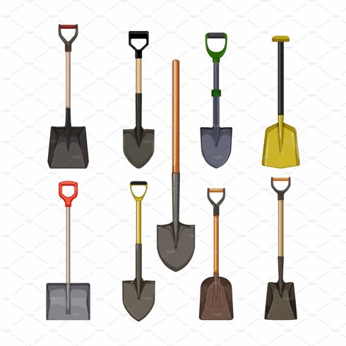 shovel tool set cartoon vector cover image.