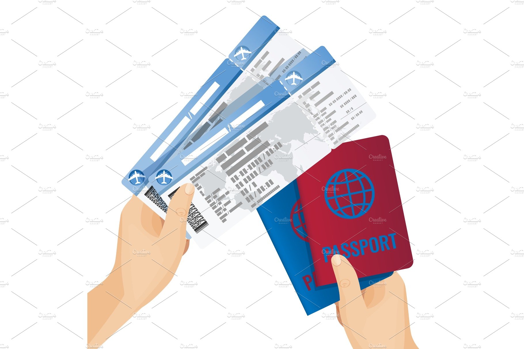 Passports and tickets to airplane in cover image.