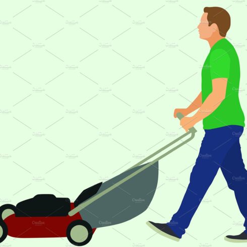 Man Pushing Lawnmower cover image.