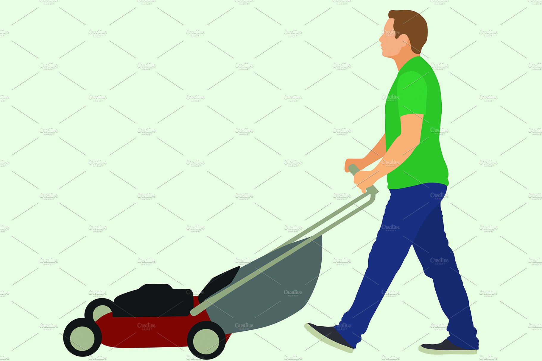 Man Pushing Lawnmower cover image.