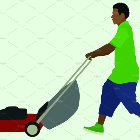 Black Man Pushing Lawnmower cover image.