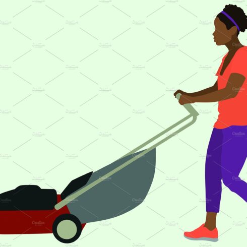 Black Woman Pushing Lawnmower cover image.