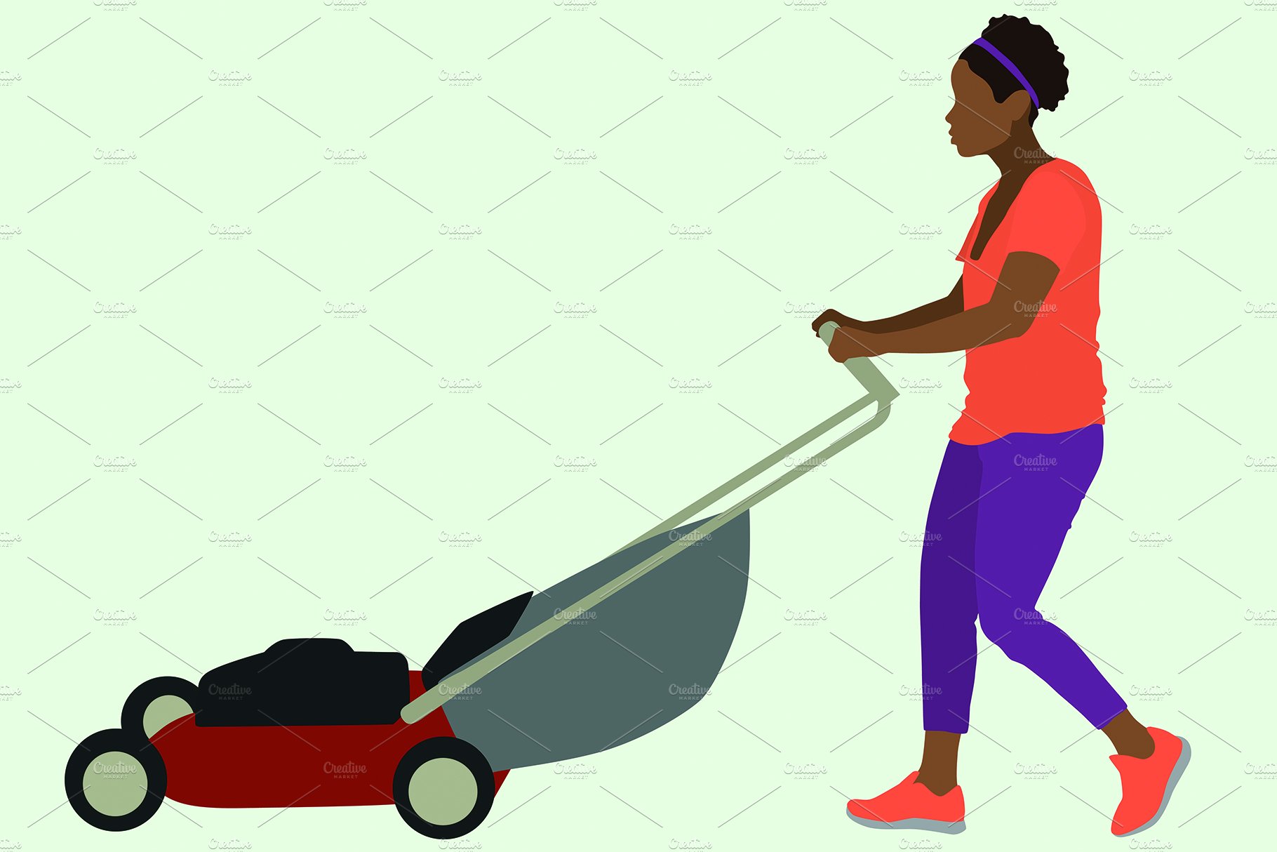 Black Woman Pushing Lawnmower cover image.