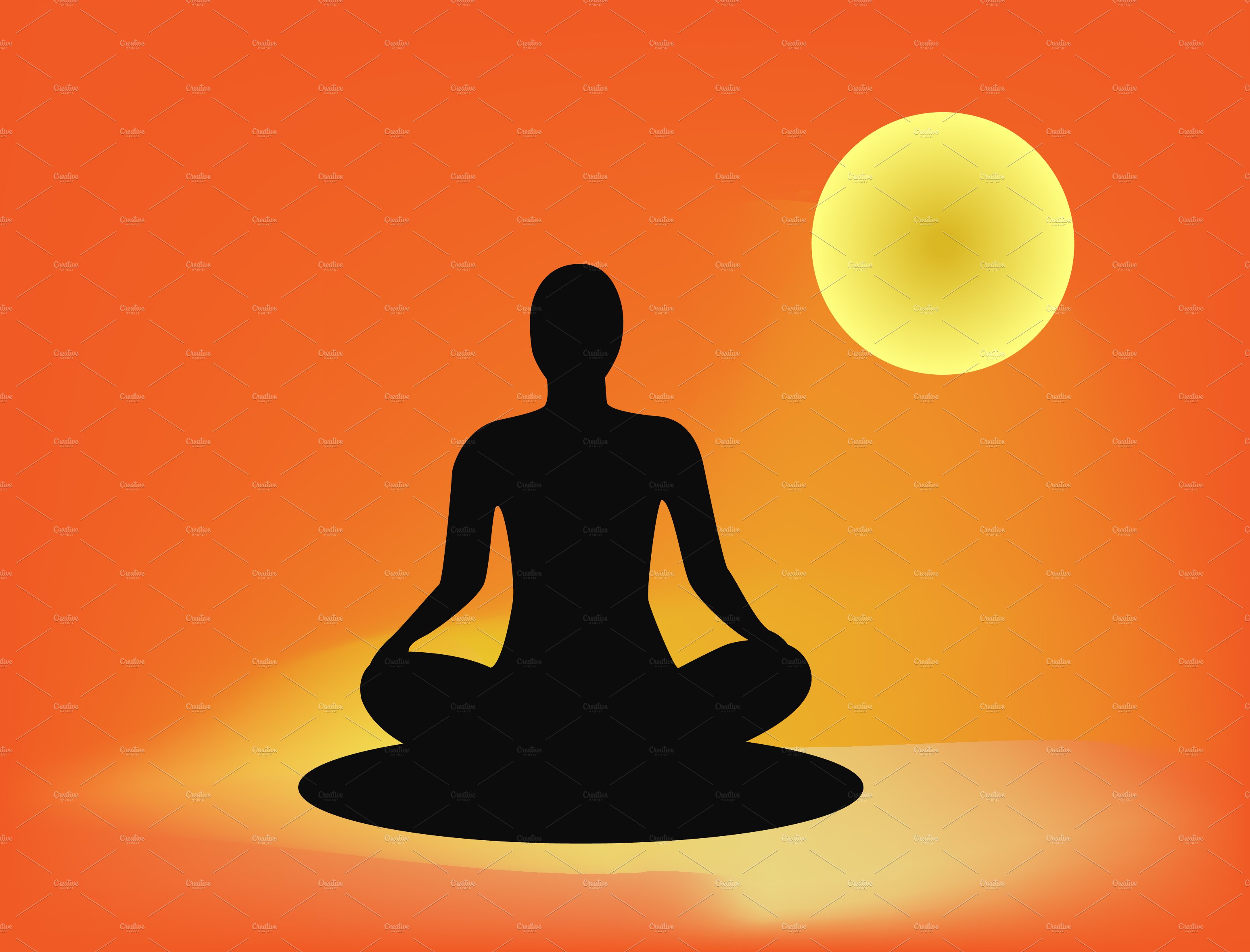 Silhouette meditating at sunset cover image.