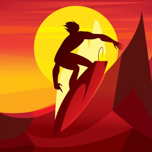 Silhouette of surfer at sunset cover image.