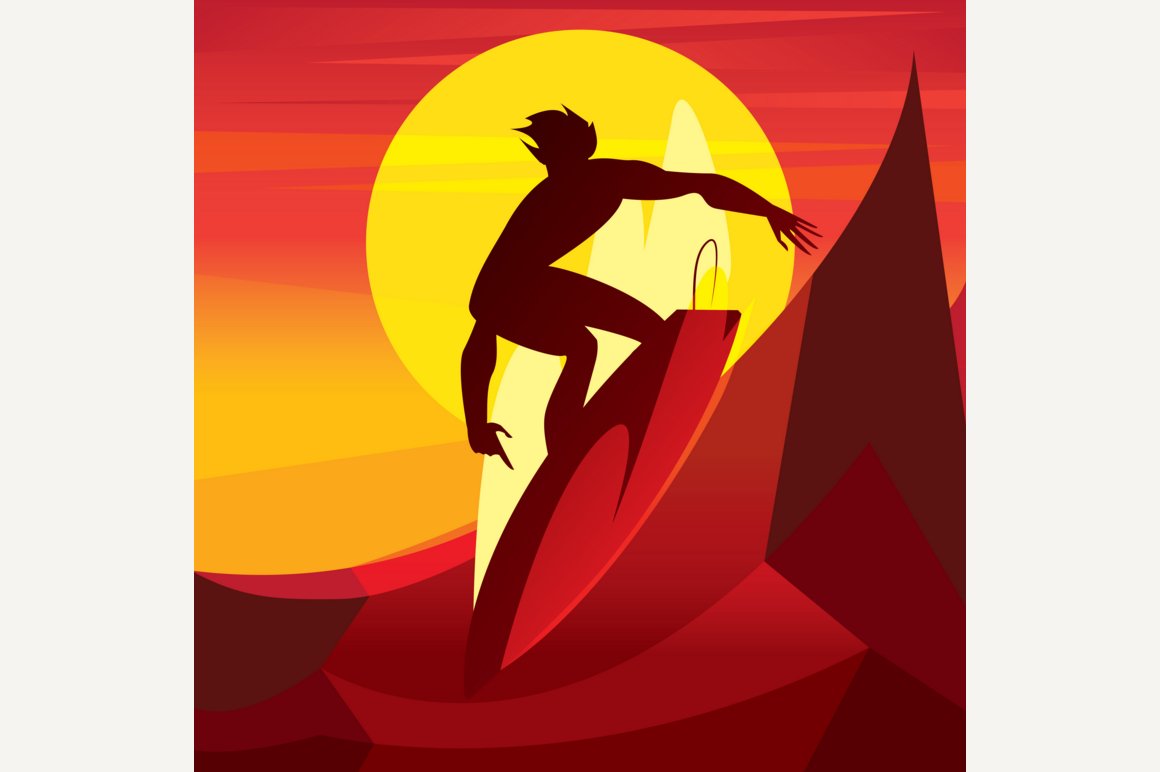 Silhouette of surfer at sunset cover image.