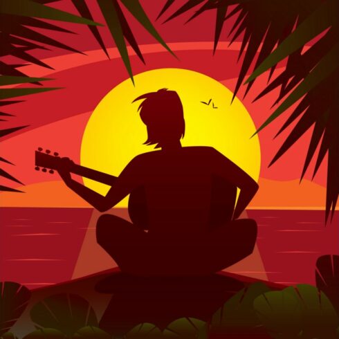 Man playing the guitar at sunset cover image.