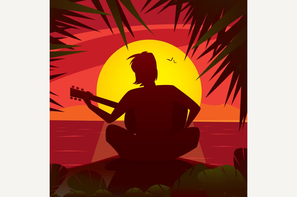 Man playing the guitar at sunset cover image.