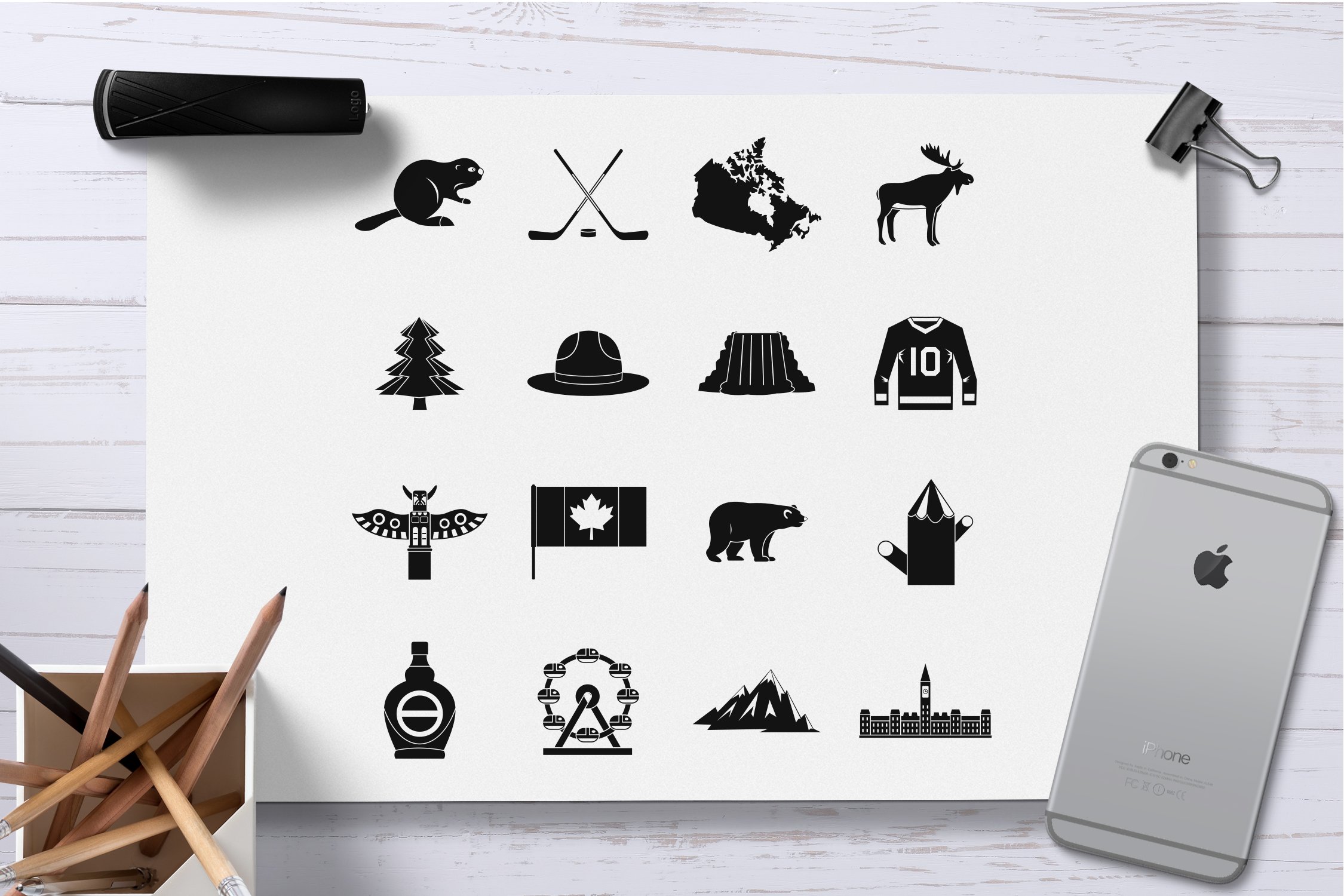 Canada travel icons set, simple preview image.