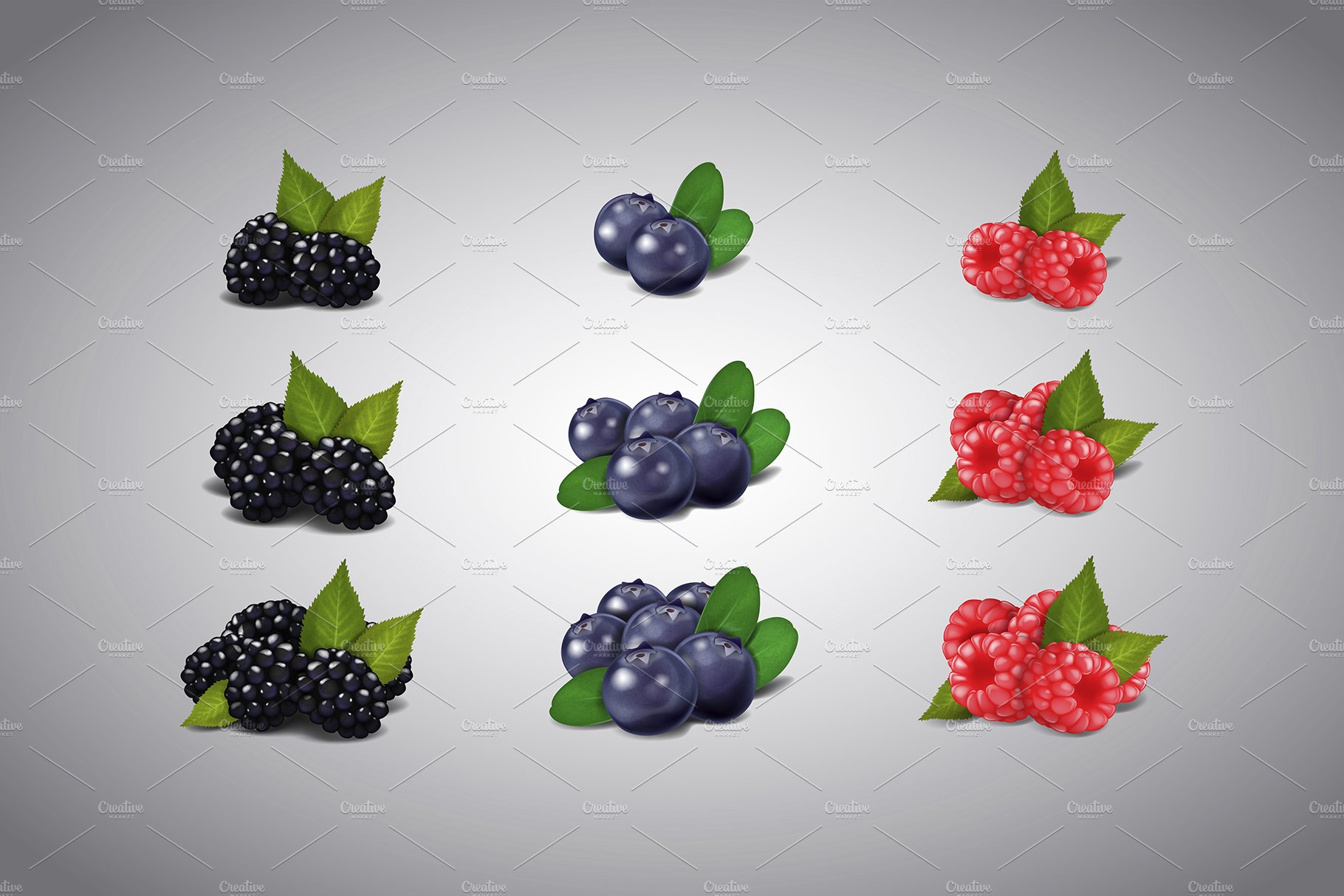 Realistic Berry labels set preview image.