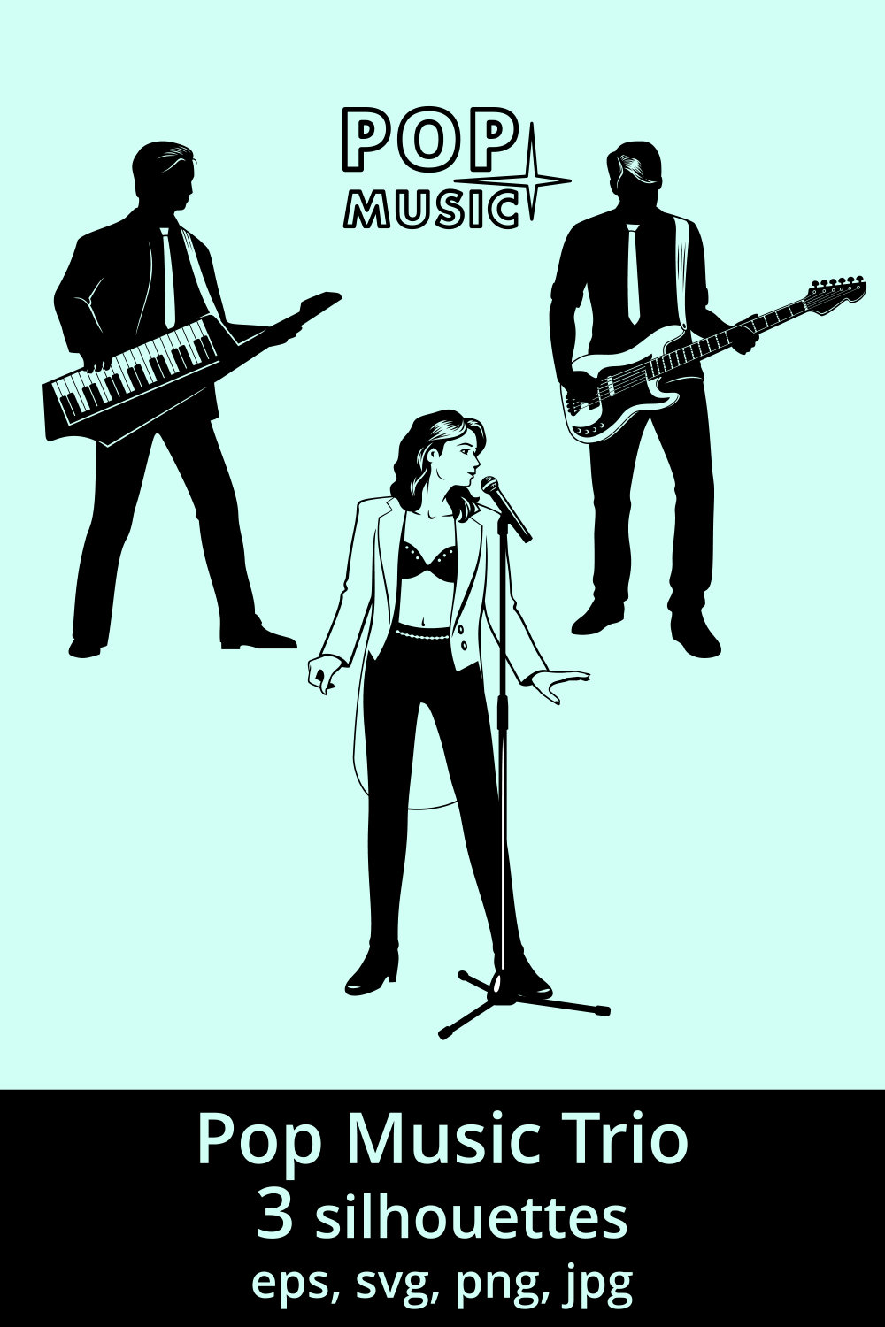 Pop Music Trio Silhouettes SVG pinterest preview image.