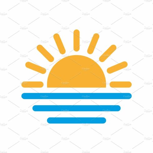 Sunrise and sunset at beach, vector cover image.