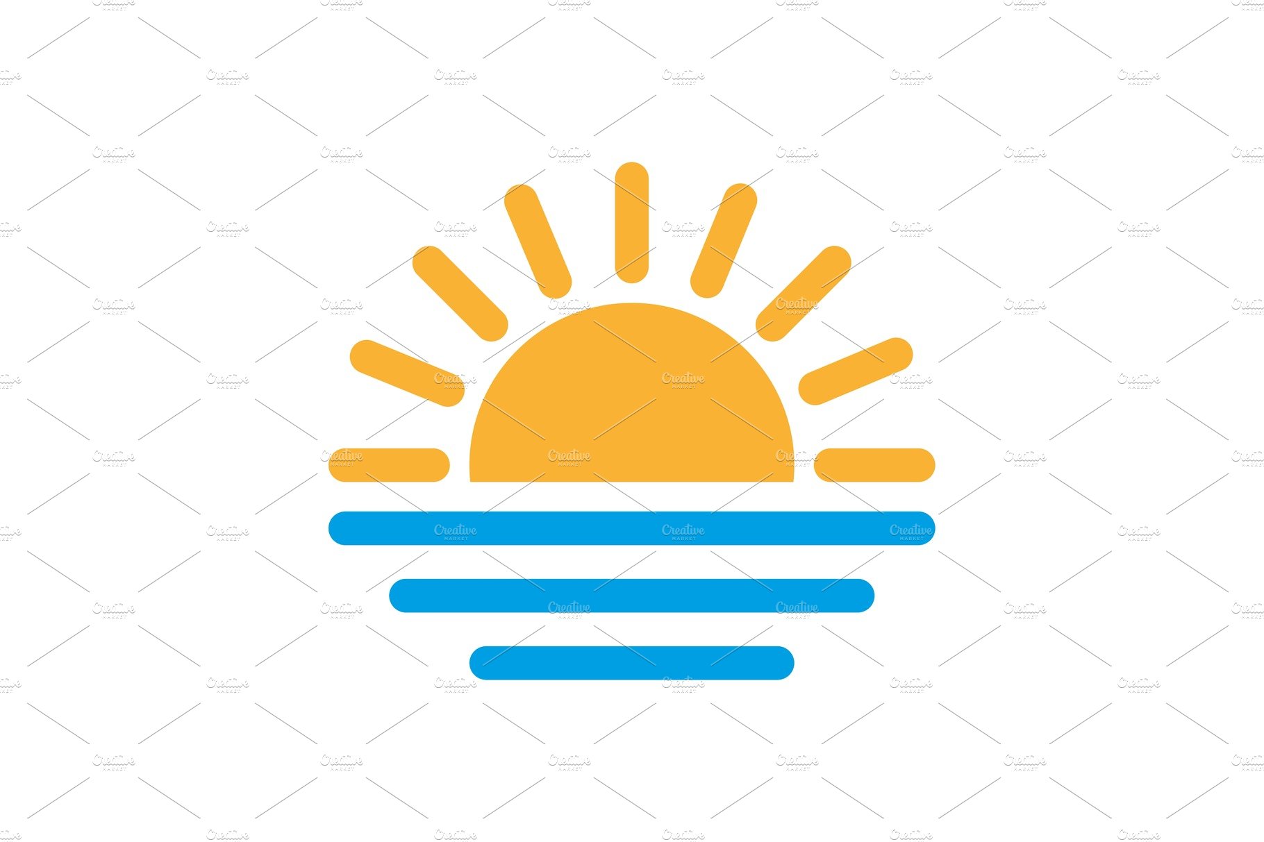 Sunrise and sunset at beach, vector cover image.