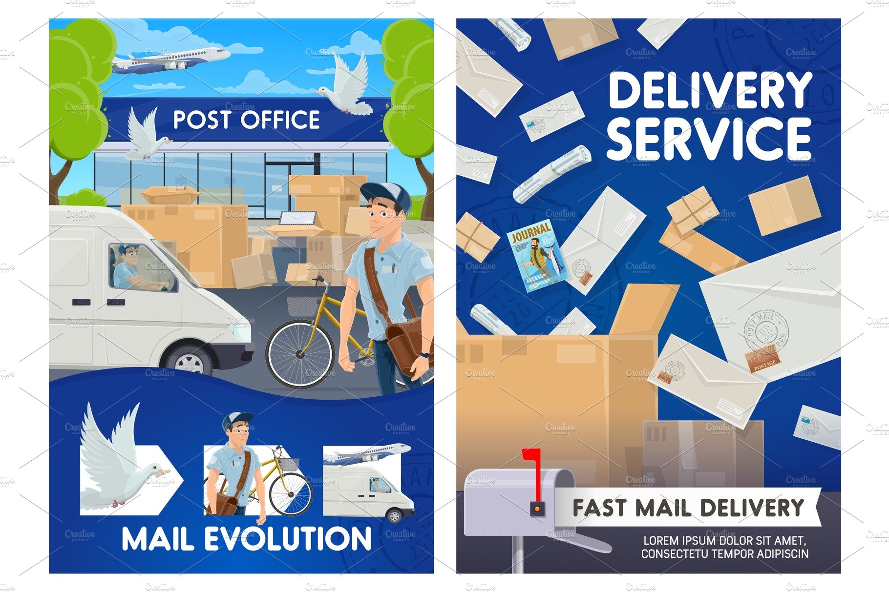 Post office. Letters and mailbox cover image.