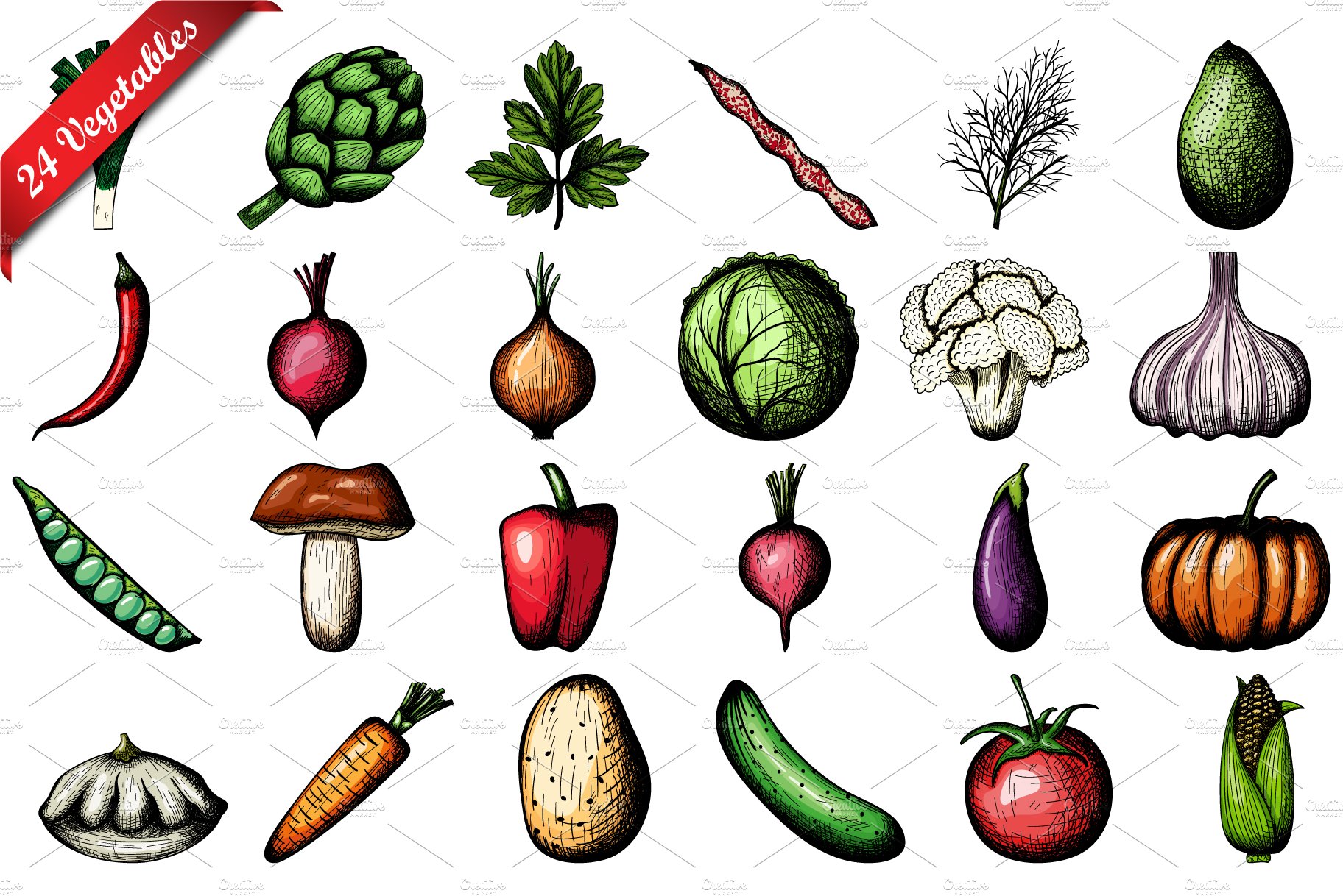 fruits and vegetables drawing with name
