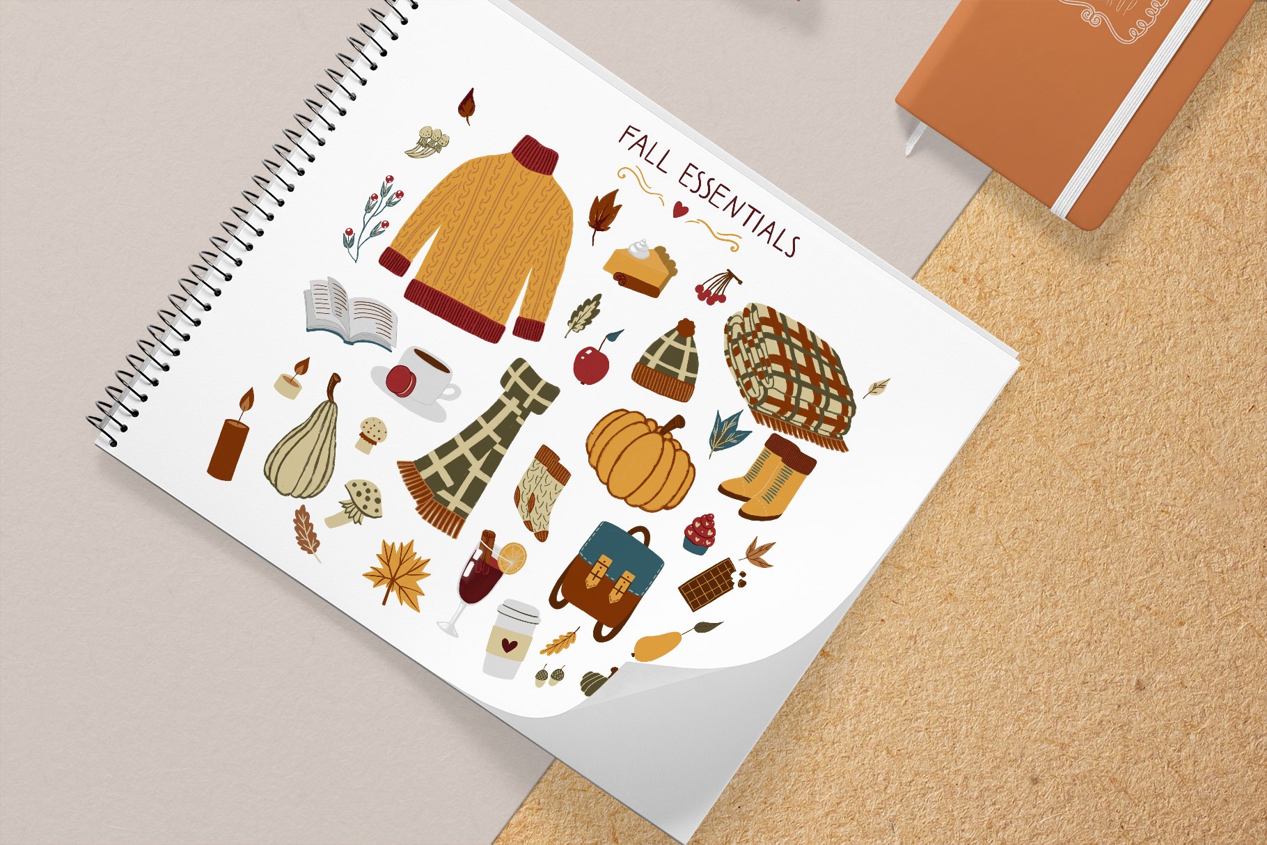 Fall Essentials Hand Drawn Clipart preview image.