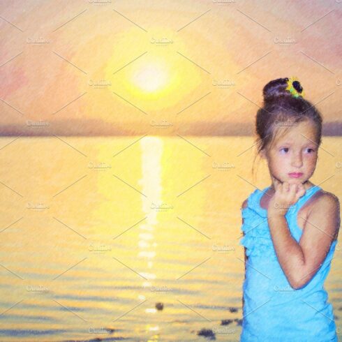 Pensive girl against a pink sunset over salt lake cover image.